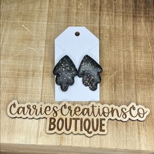 Handcrafted Black and Gold Speckled Leaf Earrings - Carries Creations Co